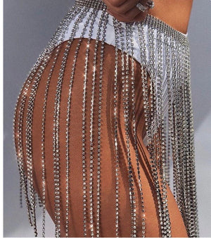 RHINESTONE FRINGE SKIRT - Tamaracloset