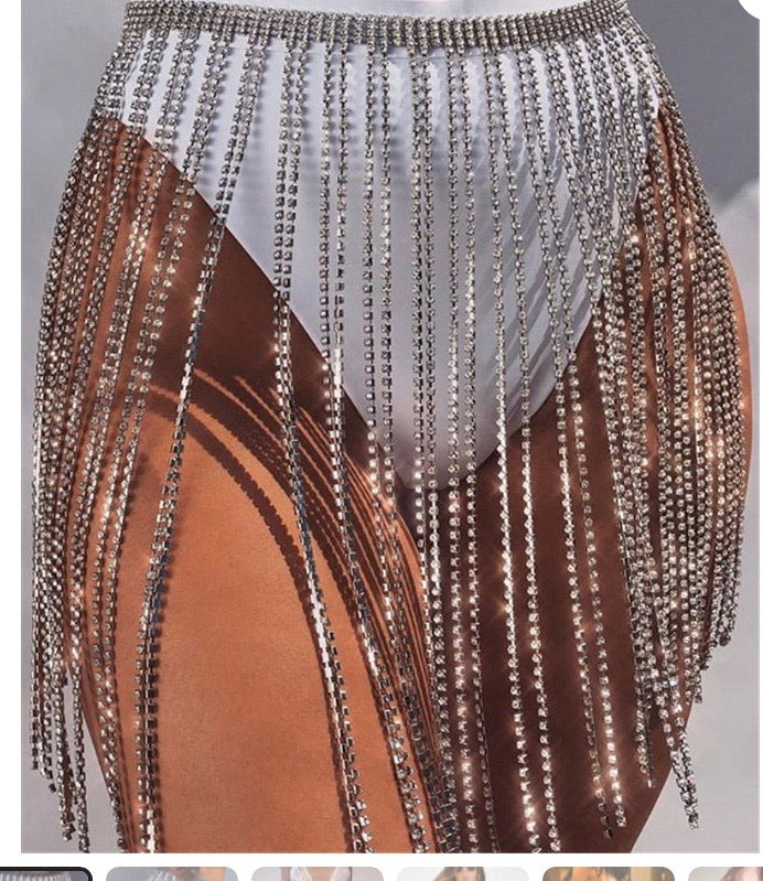 RHINESTONE FRINGE SKIRT - Tamaracloset